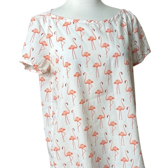 Dalia Flamingo Print Short Sleeve Blouse Size Medium - Picture 6 of 6